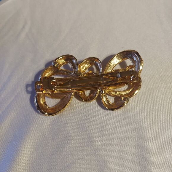 VTG Bow Goldtone Textured Hair Barrette 3" - Picture 2 of 4